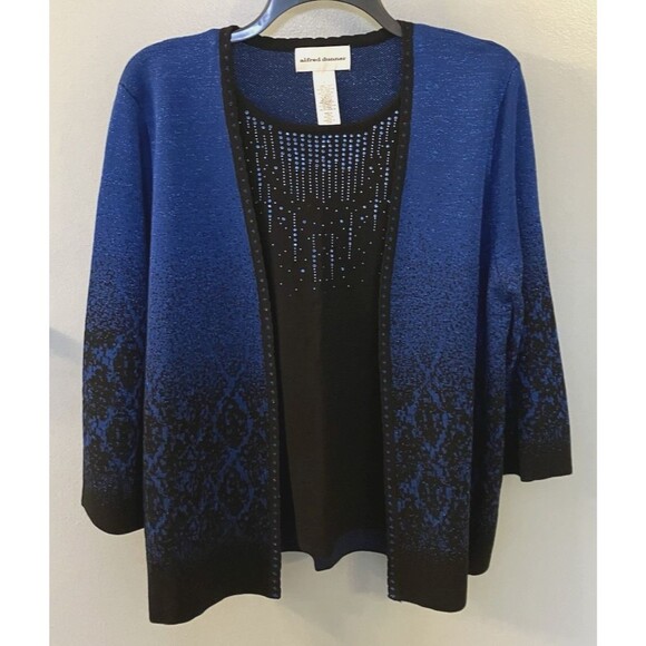 Alfred Dunner Women's Sweater Black/Blue Beaded Sparkle Size Large - Picture 1 of 8
